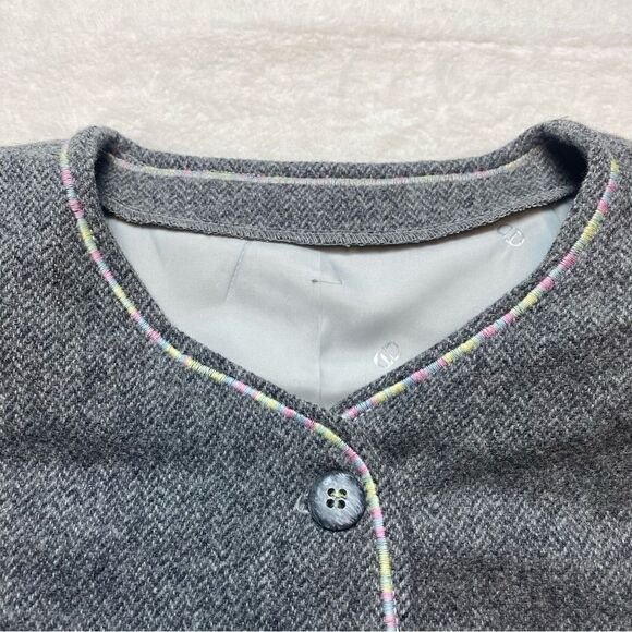 Gray Wool Herringbone Front Button Lined Jacket - Picture 5 of 12